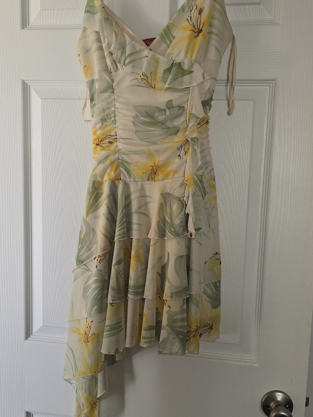 Ruby Rox Cream Floral High-Low Dress with Yellow and Green Accents